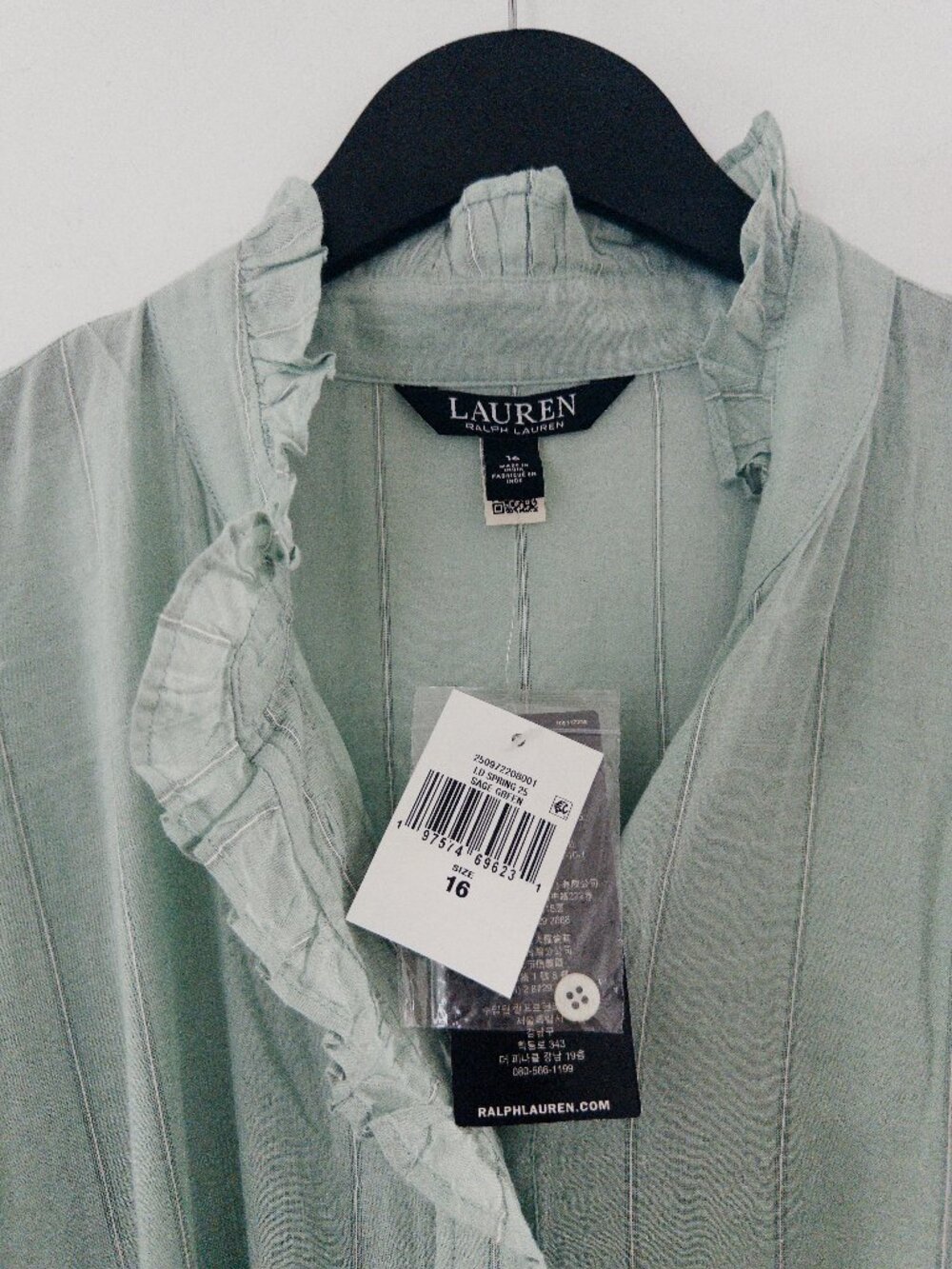 Lauren Ralph Lauren Women's Striped Ruffle-Trim Voile Shirtdress Size 16 - Picture 7 of 7